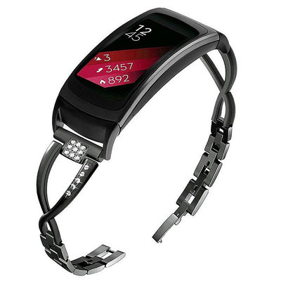 適用Samsung gear fit2 SM-R360智能手錶X型鑲鉆不銹鋼金屬鋼帶