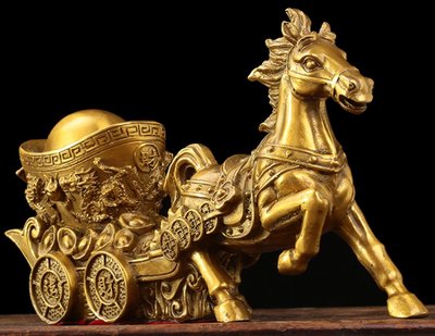 純銅元寶馬車擺件 黃銅財運到馬車吉祥物銅件擺設 銅器元寶馬聚財招財好運居家擺飾開業禮物