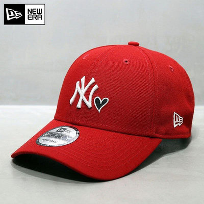 UU代購#NewEra帽子鴨舌帽情侶潮MLB棒球帽道奇隊NY愛心帽子冬季硬頂紅色