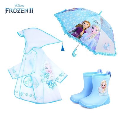 特價現貨 兒童雨衣艾莎公主透明雨披小學生透明雨鞋套裝幼兒園寶寶防水雨披^特價特賣