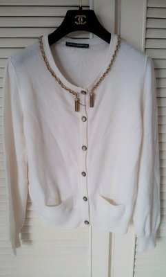 Dolce &amp; Gabbana  金屬綴飾 白色100 % CASHMERE喀什米爾 開襟毛衣外套