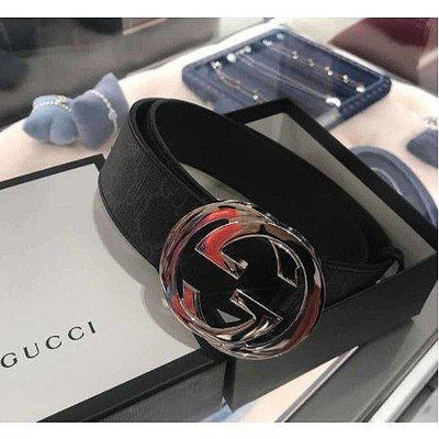 GUCCI Signature logo 牛皮 41192 壓紋 皮帶 黑色 圖~