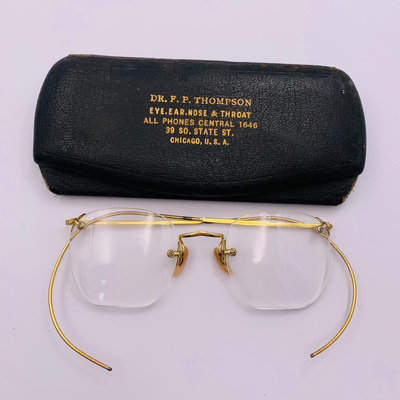 K金老眼鏡 民國時期 包金無框眼鏡 帶盒子 品相如圖 二手物