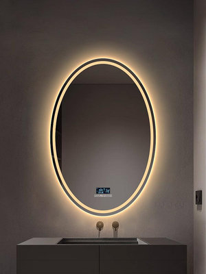 居家佳:橢圓鏡梳妝臺化妝鏡子帶燈壁掛式廁所防霧發光鏡衛生間浴室鏡