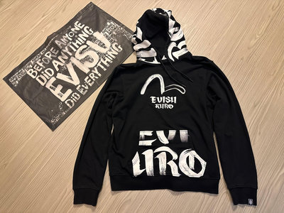 ☆保證正品☆EVISU日本🇯🇵潮流品牌 黑底／LOGO圖騰搭配連帽長袖T