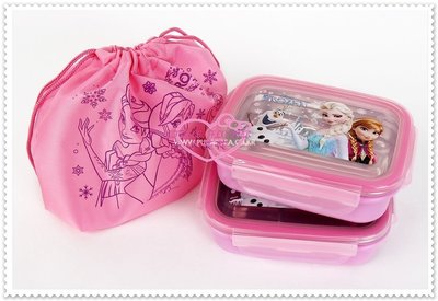 小花花日本精品♥ Hello Kitty  冰雪奇緣兒童不銹鋼便當盒/樂扣保鮮盒  餐盤附袋11140900
