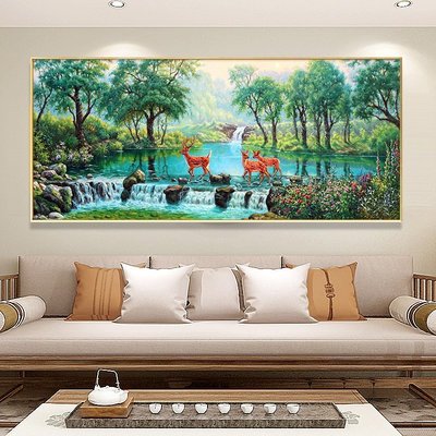 手工油畫簡約三陽開泰手繪客廳新中式油畫現代輕奢沙發背景裝飾羊風景掛畫