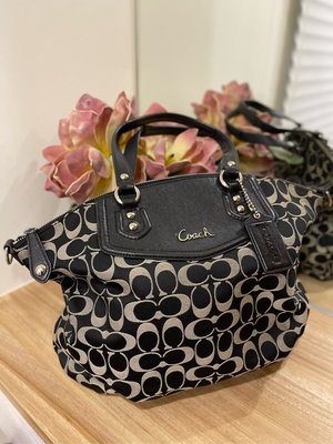 美國帶回 二手少用 COACH 經典 LOGO托特包皮包 Tote 黑色