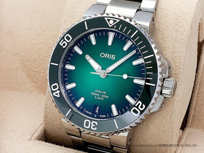 【經緯度名錶】Oris 豪利時 AQUIS CALIBRE 400 自製5day機芯 放射綠錶盤 綠色陶瓷圈 機械錶款 TLW77125