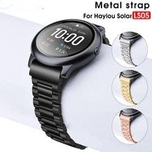適用於小米Haylou Solar 金屬不鏽鋼三珠錶帶 LS05運動手錶替換腕帶  時尚男女透氣錶帶 不生鏽 專用錶