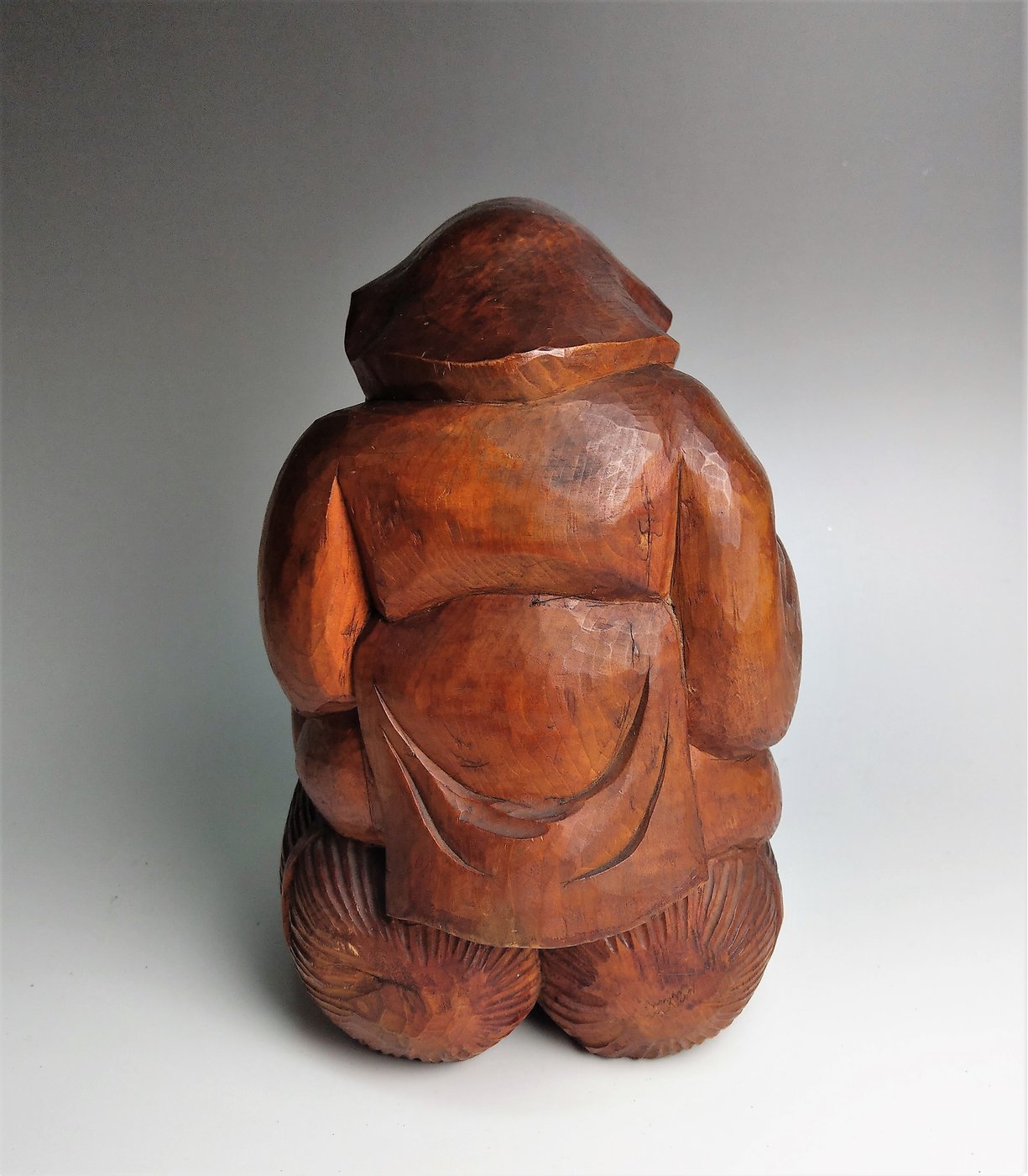 日本古美術/一刀雕，福神木雕惠比壽懷抱鯛魚、大黑天腳踩五穀糧倉 