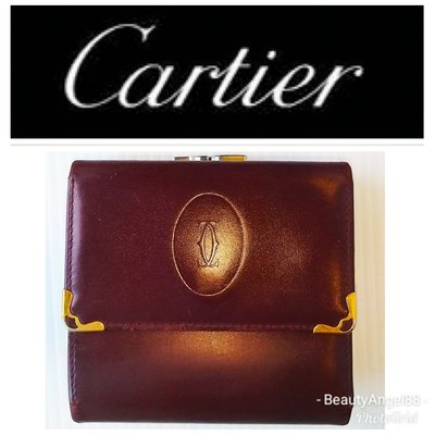 CARTIER 卡地亞 Must de Cartier小牛皮2折 金珠釦皮夾錢包 發財夾 零錢包$688 一元起標有LV
