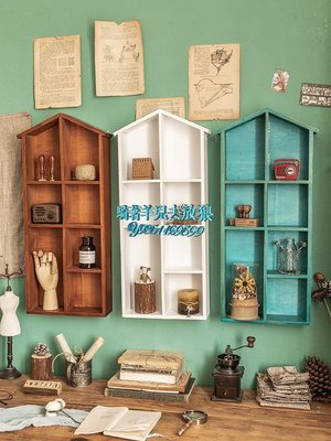 zakka背景墻上裝飾創意實木置物架客廳房間臥室木質壁飾壁掛收納