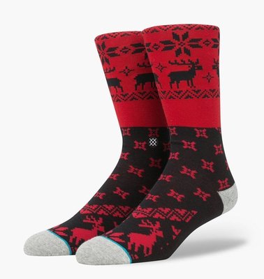 (I LOVE 樂多) STANCE 聖誕節 雪花 麋鹿 黑紅 設計款 中筒襪 長襪
