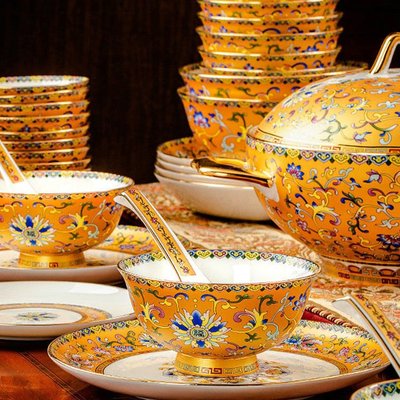 新款景德鎮陶瓷碗盤套裝宮廷風高顏值家用可微波飯盤菜盤組合餐具