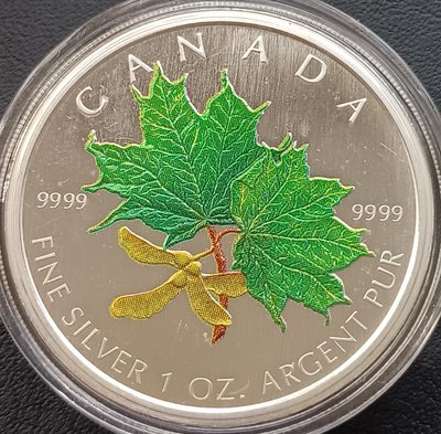 加拿大    伊利莎白二世     2002年    春季的楓葉   5元    銀幣(99.99%銀)   1886