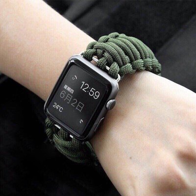 戶外精織尼龍傘繩扣式 Apple Watch 5 4 3 2 1 代錶帶 金屬編織傘繩腕帶 38/42/44/40mm