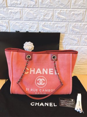 （秒售）正品✨香奈兒沙灘包Chanel pink deauville tote bag 紅翻天超熱賣的香奈兒帆布托特包