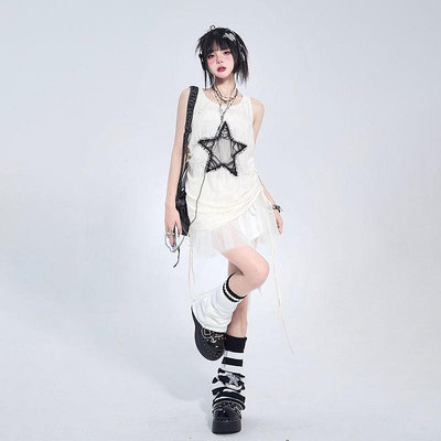 【銀河夜市】Y2K ins 女夏季設計感星星背心2023年新款韓版甜辣風性感蕾絲吊帶上衣潮