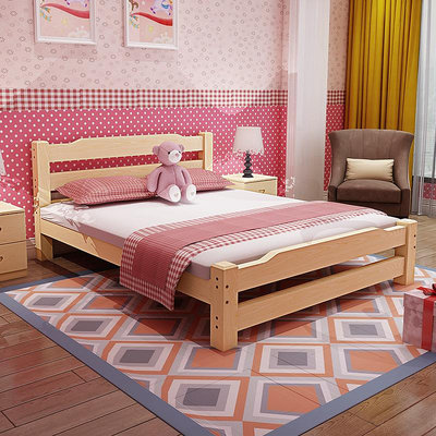 居家佳:實木雙人床18松木12單人床15米簡易原木床架簡約床135米 自行安裝