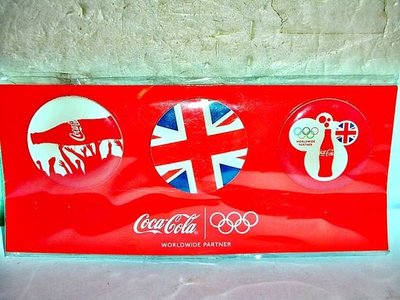 L.(企業寶寶玩偶娃娃)全新附袋Coca Cola可口可樂奧運胸章/紀念章/勳章/徽章組3個一套!