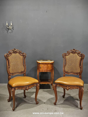 稀有高品質~ 法國 桃花心木雕刻 深邃優雅 皮面坐墊 洛可可 古典 餐椅 單椅 古董椅 皮椅(有六張)A81⚜️卡卡頌 歐洲古董⚜️✬