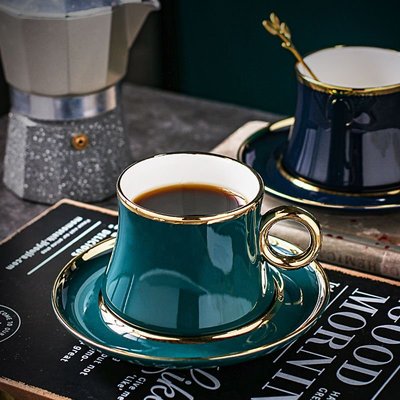 歐式小奢華咖啡杯精致陶瓷杯描金花茶杯碟套裝簡約帶碟勺套杯包郵~特價