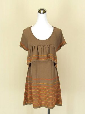 貞新 SNS 獨身貴族專櫃 棕色圓領短袖棉質洋裝L(40號)(54693)