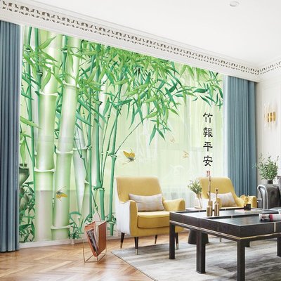 定制綠色竹子窗簾布紗簾新中式翠竹風水中國風臥室客廳書房別墅