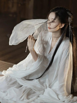 白色神明少女漢服女古裝超仙氣飄逸古風連衣裙古典舞蹈演出服套裝