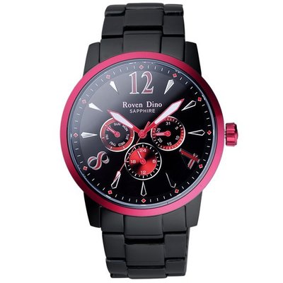 Roven Dino羅梵迪諾 三環運動腕錶-黑紅/大 RD653