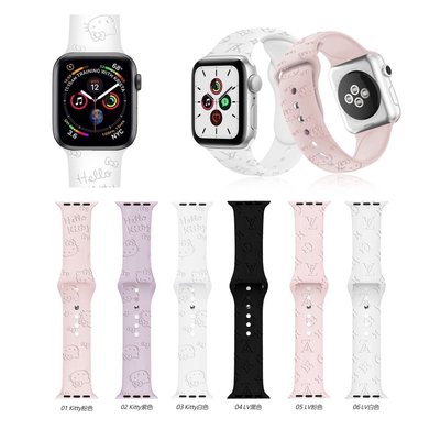 APPLEWATCH錶帶 Hello Kitty 矽膠錶帶 適用 Apple Watch Ultra 8 7 SE 6 5 4 3 印花壓紋
