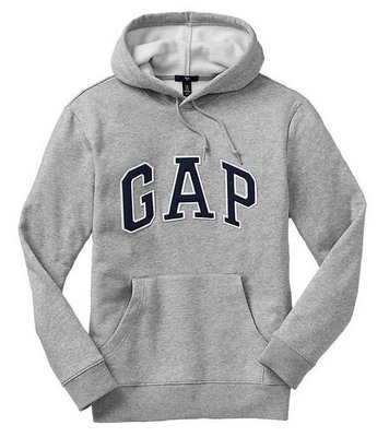【Gap】男裝大人灰色棉質Logo刷毛長袖連帽T桖上衣 連帽套頭衛衣