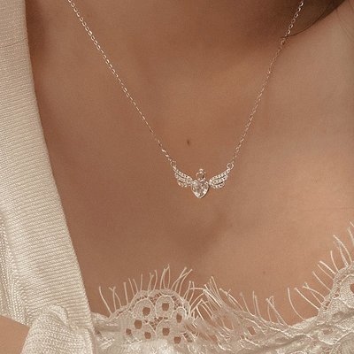 天使之翼925純銀項鏈女輕奢高級感鋯石愛心鎖骨鏈潮閨蜜禮物項鍊鎖骨鍊DQ025