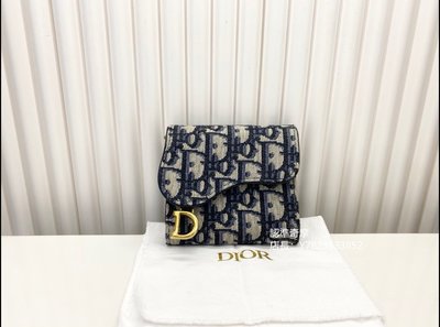 二手正品 Dior 迪奧 藍色Oblique 印花 錢包 零錢包