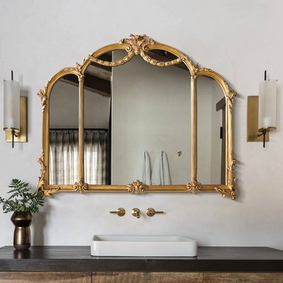 【熱賣精選】 歐式浴室鏡法式復古雕花鏡洗手間化妝鏡美式衛生間鏡子洗漱臺壁掛