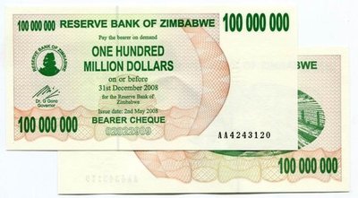 ZIMBABWE(辛巴威1億紙幣），P58，100000000，2008，品相全新UNC