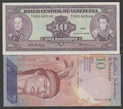 Ω≡ 外鈔 ≡Ω　1995.2013年 / 委內瑞拉10元【 共2張 】99-全新