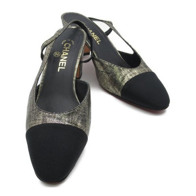 CHANEL 香奈兒 sandal heel Mule AG31318  皮革 黑色 金色高跟鞋 #39日本現貨 包郵包稅 9.0新【BRAND OFF】