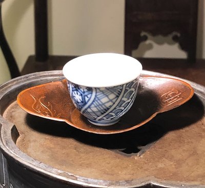 日本 茶道具 老件菱形壽字錫鍍銅茶托5枚 紫斑銅發色皮殼 可以堂普洱襍軒