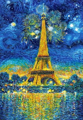 151851 迷你1500片歐洲進口拼圖 CAS 繪畫風景 法國 巴黎 艾斐爾鐵塔的夜晚