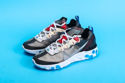 Nike React Element 87 黑藍紅 半透明 休閒慢跑鞋 男女鞋AQ1090-003
