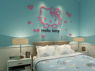 超大 hello kitty 凱蒂貓 3D 立體 水晶 壓克力 牆貼 壁貼 臥室 床頭 兒童房 新娘房 裝飾 超可愛