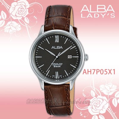 CASIO時計屋 ALBA 雅柏手錶 AH7P05X1 石英女錶 皮革錶帶 黑 防水50米 日期顯示 全新品 保固一年
