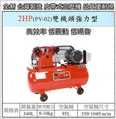 【優質五金~來電詢價】臺灣製 寶馬 2HP 三相 皮帶式 PV-02 雙機頭 強力型 空壓機