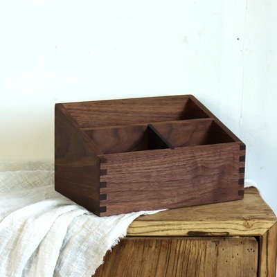 【熱賣精選】 黑胡桃木收納盒 木質收納盒 榫卯結構三格木盒 遙控器收納盒