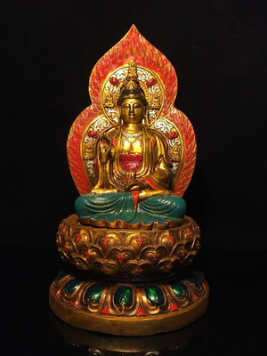 精工純銅彩繪帶背光觀音菩薩佛像，工藝精美，包漿厚重，尺寸如圖，重3.6公斤， 銅器擺件 銅佛像 純銅【臥龍之地】