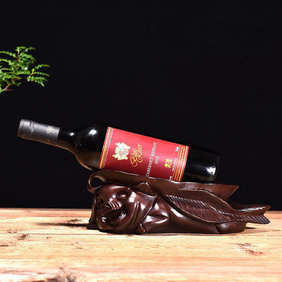 三友社 黑檀木雕紅酒架豬擺件葡萄酒創意酒托家居裝飾動物紅木實木工藝品xf