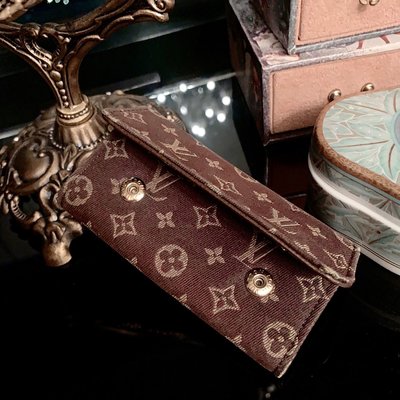 法國專櫃精品名牌Louise Vuitton 經典款 LV 4孔 咖啡色滿載原花印花稀有單寧帆布款 摺釦式 鑰匙包 皮夾  鑰匙圈小巧精緻可愛