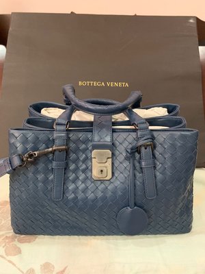 BOTTEGA VENETA BV 藍色編織羅馬包 手提包 肩背包